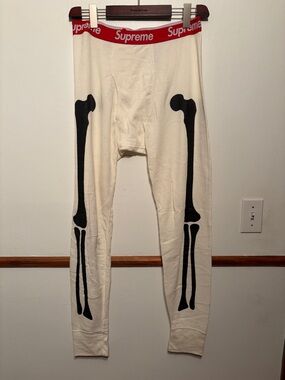 Supreme Cream Thermal Leggings with Skeleton Print